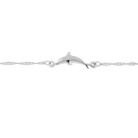 Sterling Silver Dolphin Ankle Bracelet, 10 Inch, Adjustable Chain