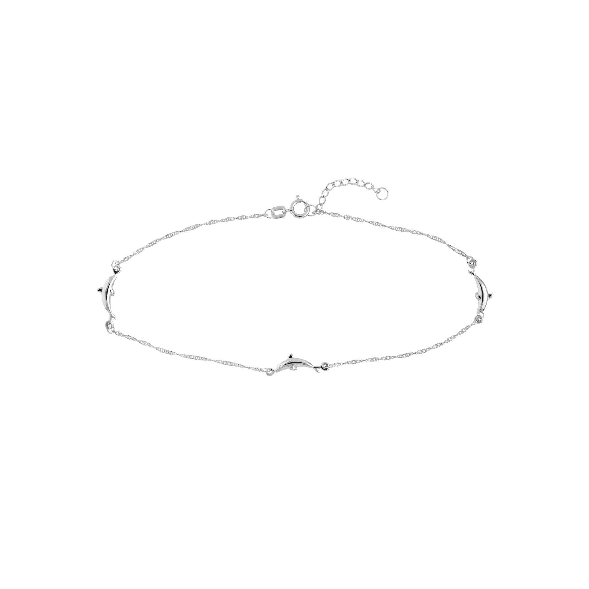 Sterling Silver Dolphin Ankle Bracelet, 10 Inch, Adjustable Chain