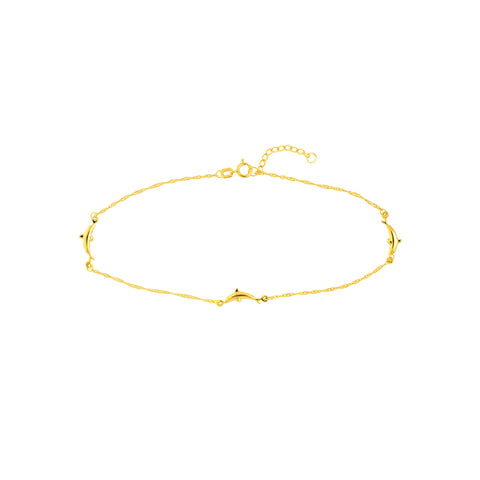 Sterling Silver Dolphin Ankle Bracelet, 10 Inch, Adjustable Chain