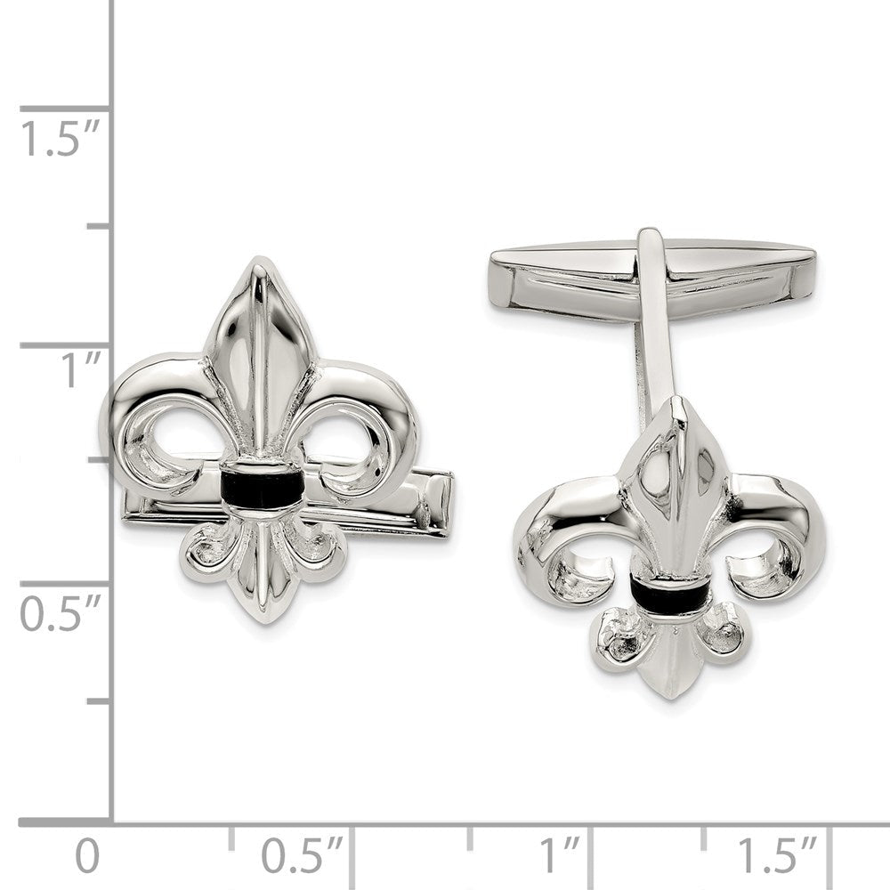 Sterling Silver Fleur De Lis WithOnyx Cuff Links - JewelryAffairs