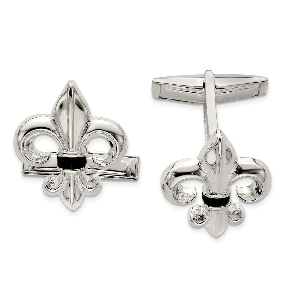 Sterling Silver Fleur De Lis WithOnyx Cuff Links - JewelryAffairs