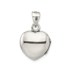 Sterling Silver Heart Locket Pendant with Red Enamel and Marcasite, 25x17mm