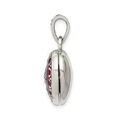 Sterling Silver Heart Locket Pendant with Red Enamel and Marcasite, 25x17mm