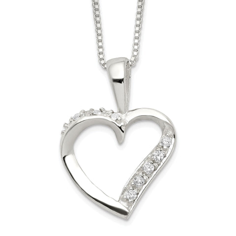 Sterling Silver Heart Pendant Necklace with CZ Stones, 18 inch Chain
