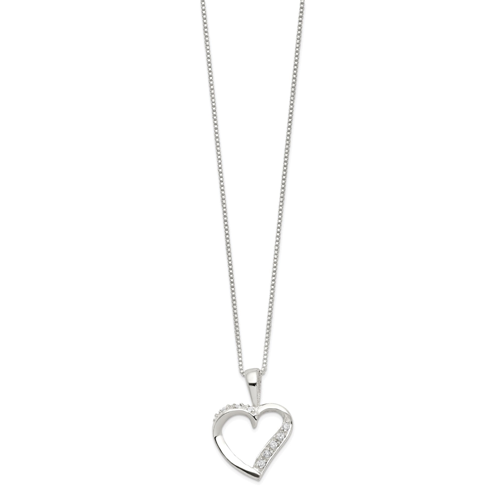 Sterling Silver Heart Pendant Necklace with CZ Stones, 18 inch Chain