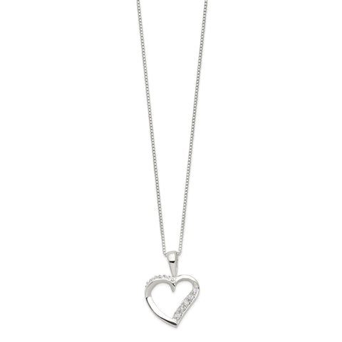Sterling Silver Heart Pendant Necklace with CZ Stones, 18 inch Chain
