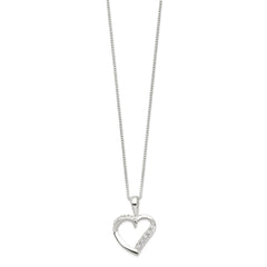 Sterling Silver Heart Pendant Necklace with CZ Stones, 18 inch Chain