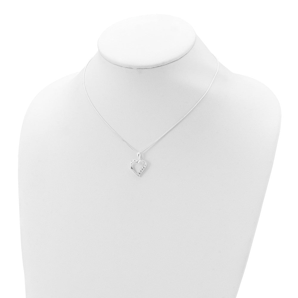 Sterling Silver Heart Pendant Necklace with CZ Stones, 18 inch Chain