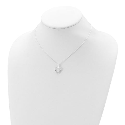 Sterling Silver Heart Pendant Necklace with CZ Stones, 18 inch Chain