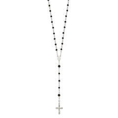 Sterling Silver High Polished Black Onyx Rosary Necklace, 33 Inch - JewelryAffairs