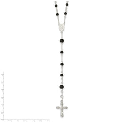 Sterling Silver High Polished Black Onyx Rosary Necklace, 33 Inch - JewelryAffairs
