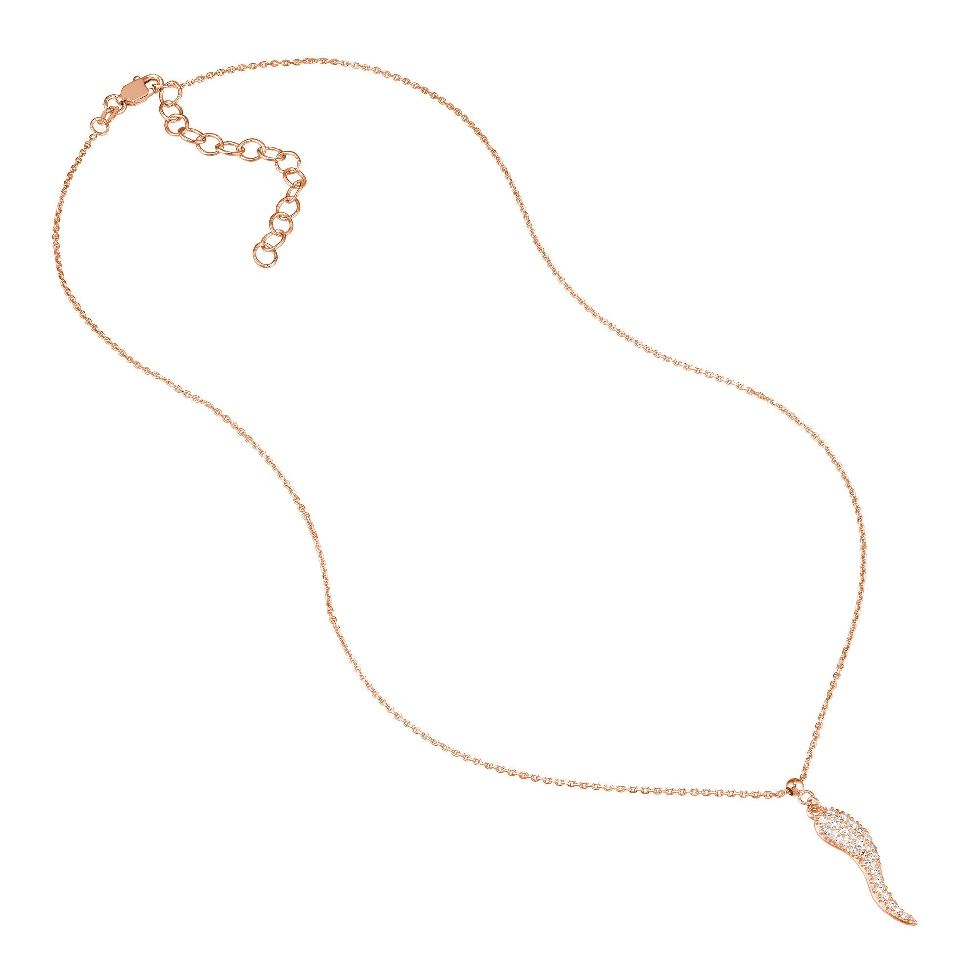 Sterling Silver Italian Horn Pendant Necklace with CZ Stones, 18 Inches, Adjustable