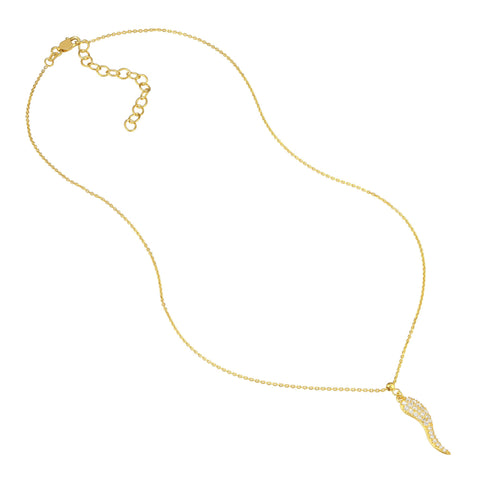 Sterling Silver Italian Horn Pendant Necklace with CZ Stones, 18 Inches, Adjustable