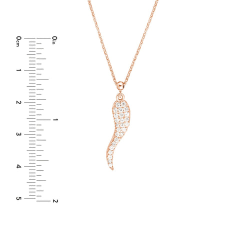 Sterling Silver Italian Horn Pendant Necklace with CZ Stones, 18 Inches, Adjustable