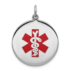 Sterling Silver Medical Alert Disc Pendant, 25mm