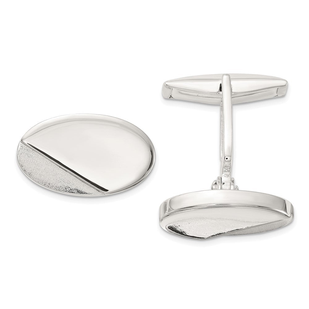 Sterling Silver Polished and Textured Oval Cuff Links - JewelryAffairs