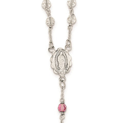 Sterling Silver Polished Crystal Rose Quartz Rosary Cross Necklace, 21.5 Inch