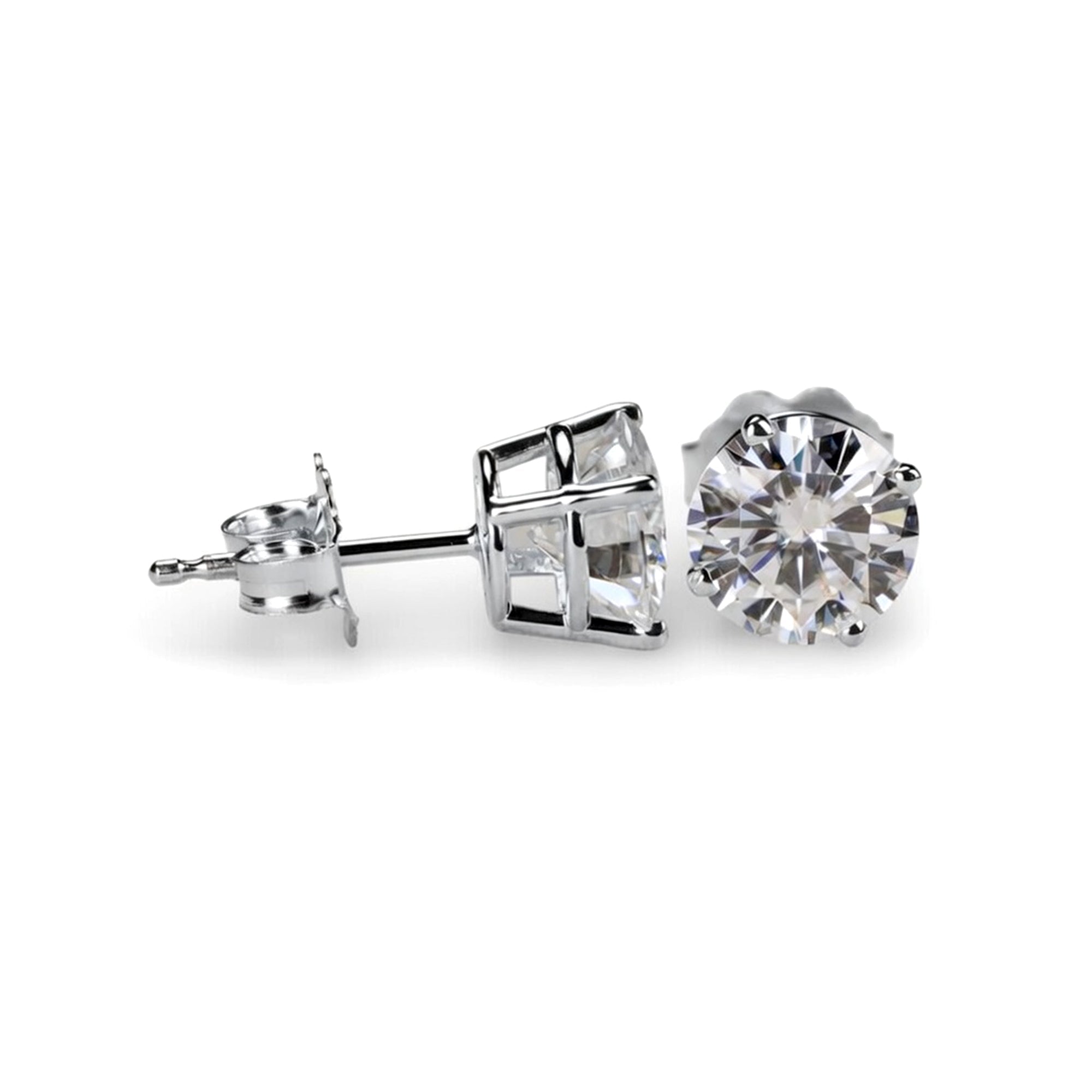 Sterling Silver Rhodium Finish Round Cubic Zirconia Stud Earring