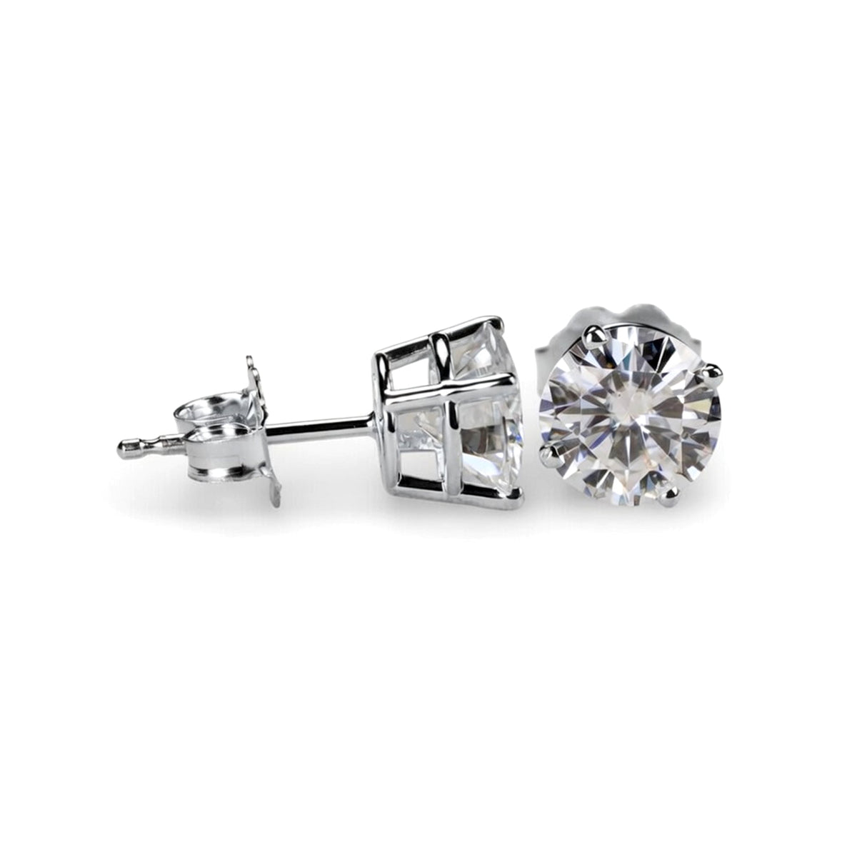 Sterling Silver Rhodium Finish Round Cubic Zirconia Stud Earring