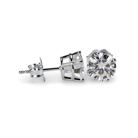 Sterling Silver Rhodium Finish Round Cubic Zirconia Stud Earring