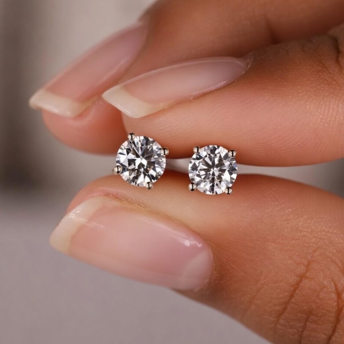 Sterling Silver Rhodium Finish Round Cubic Zirconia Stud Earring
