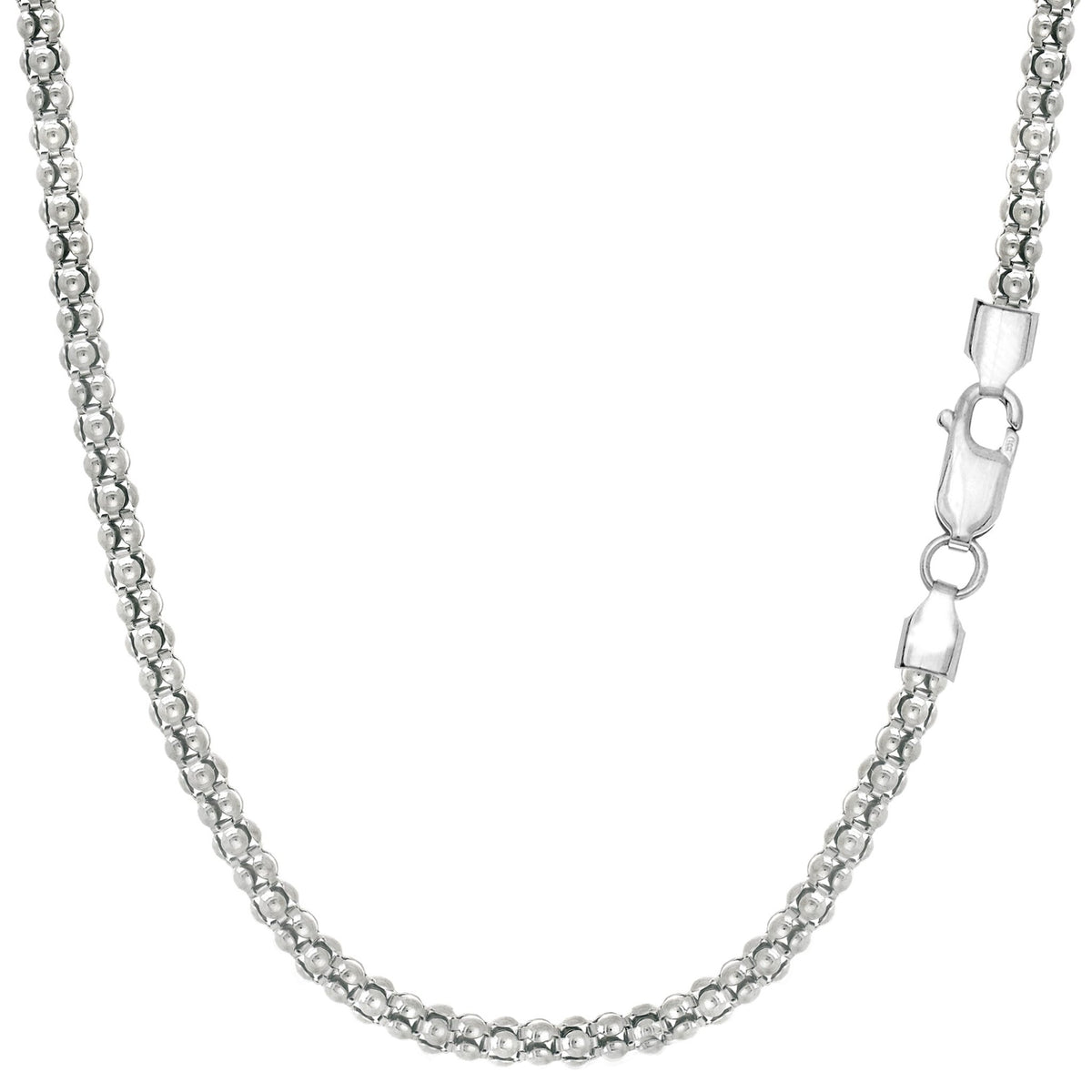 Sterling Silver Rhodium Plated Fancy Popcorn Rope Chain Necklace, 2.5mm - JewelryAffairs