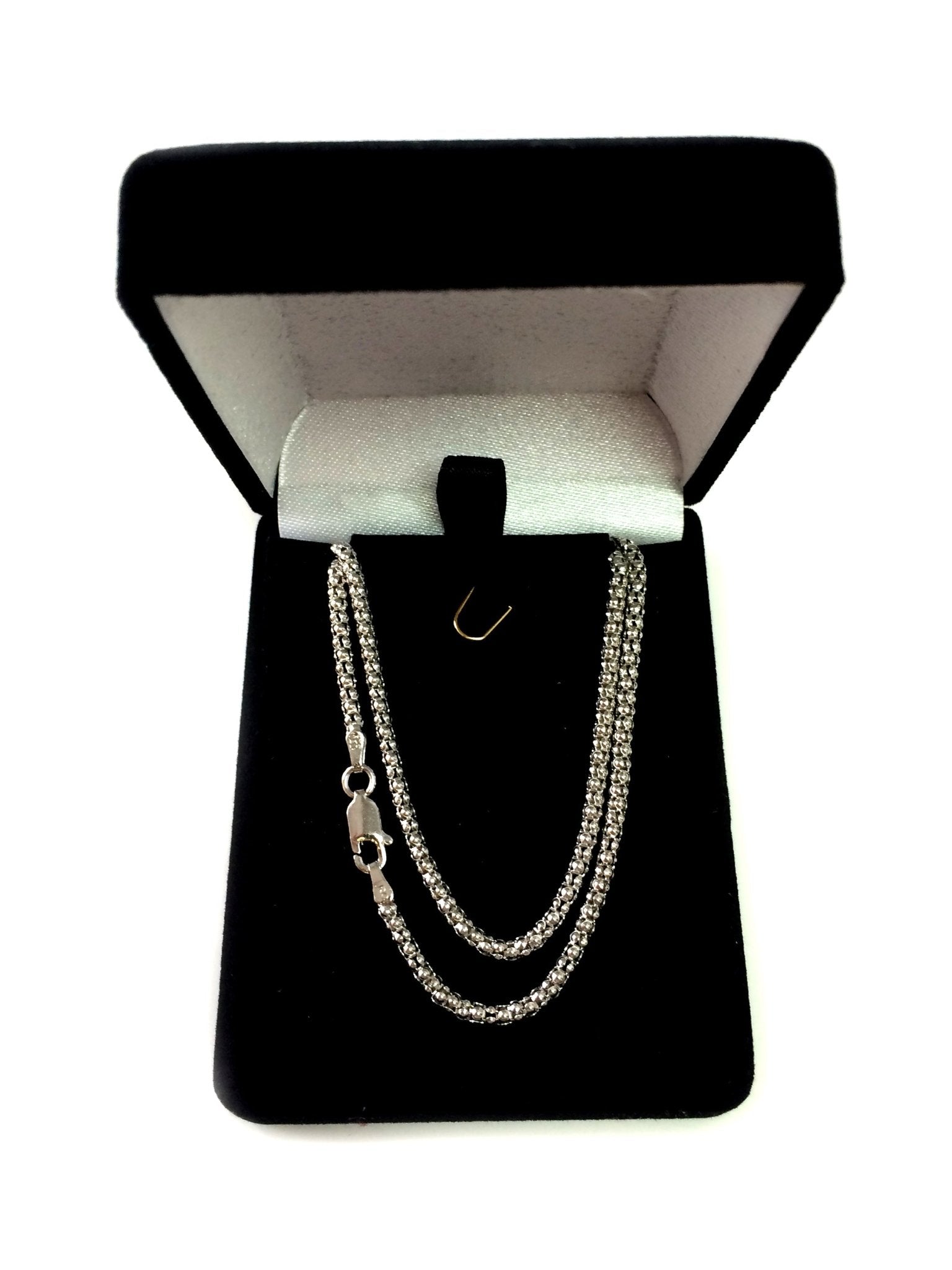 Sterling Silver Rhodium Plated Fancy Popcorn Rope Chain Necklace, 2.5mm - JewelryAffairs