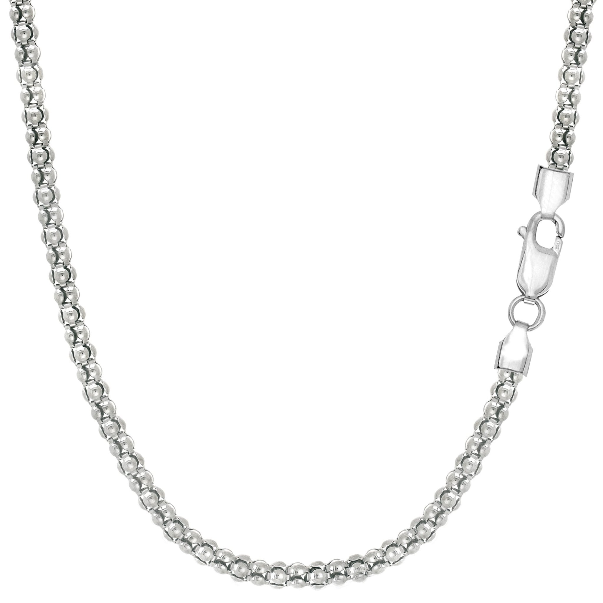 Sterling Silver Rhodium Plated Fancy Popcorn Rope Chain Necklace, 2.5mm - JewelryAffairs