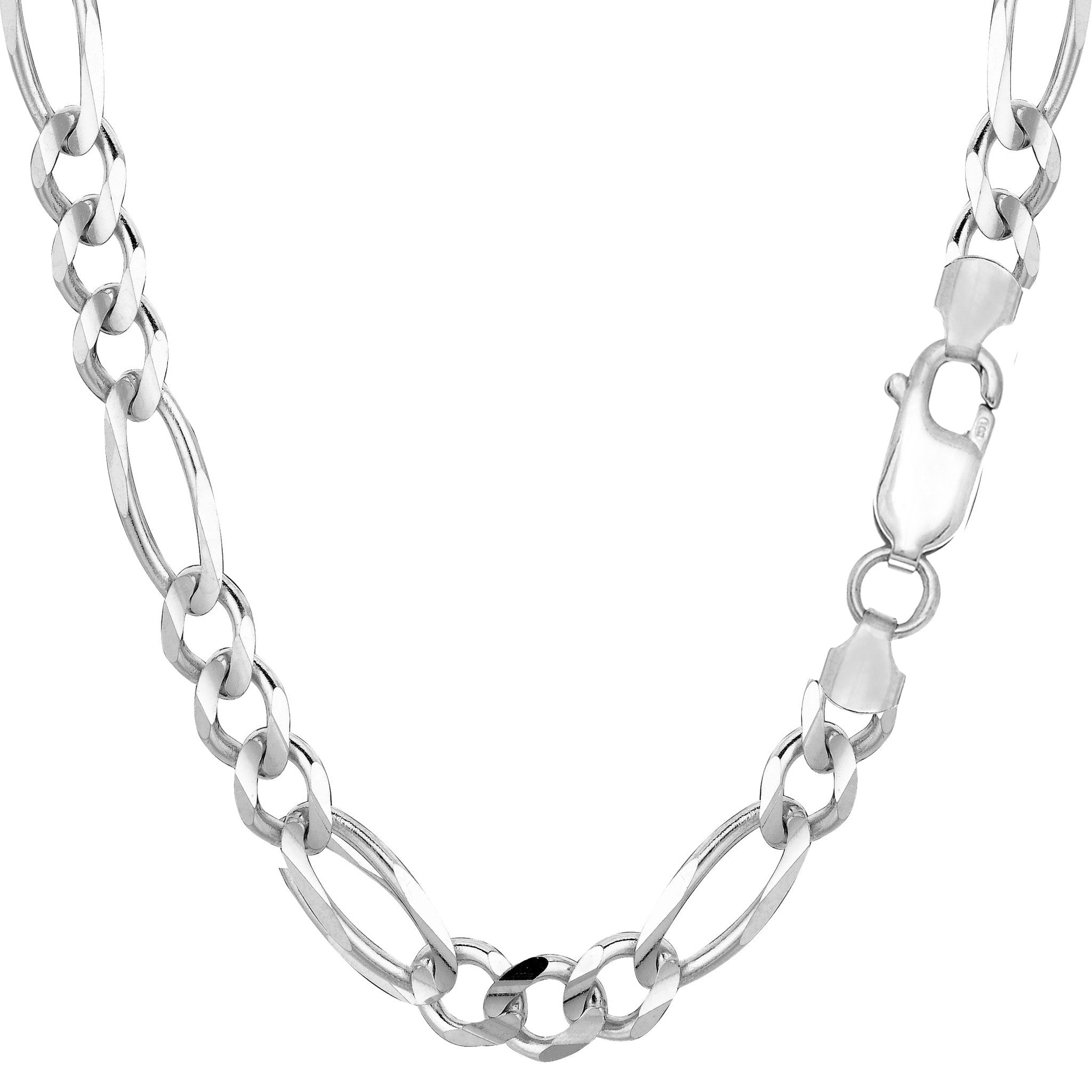 Sterling Silver Rhodium Plated Figaro Chain Bracelet, 8.5 - JewelryAffairs