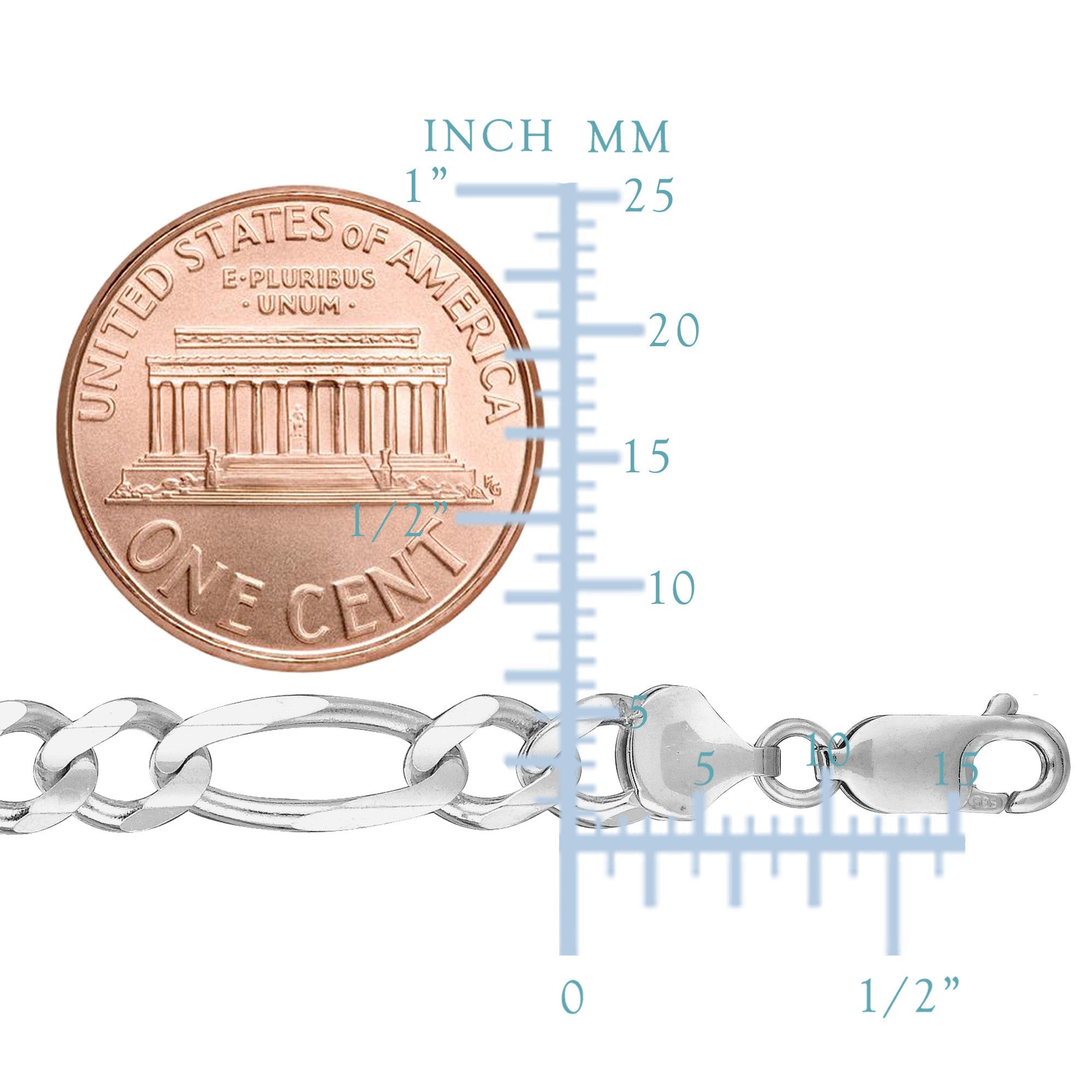Sterling Silver Rhodium Plated Figaro Chain Bracelet, 8.5 - JewelryAffairs