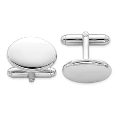 Sterling Silver Rhodium Plated Oval Cuff Links - JewelryAffairs