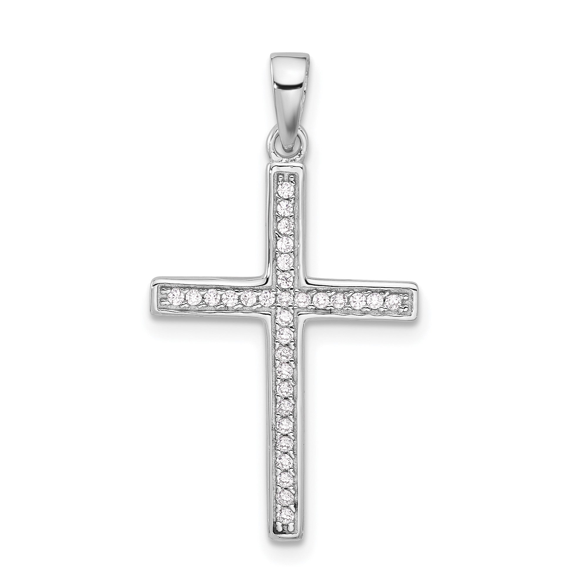 Sterling Silver Rhodium-plated Polished and CZ Latin Cross Pendant - JewelryAffairs