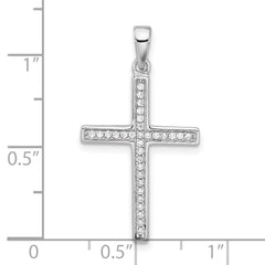 Sterling Silver Rhodium-plated Polished and CZ Latin Cross Pendant - JewelryAffairs