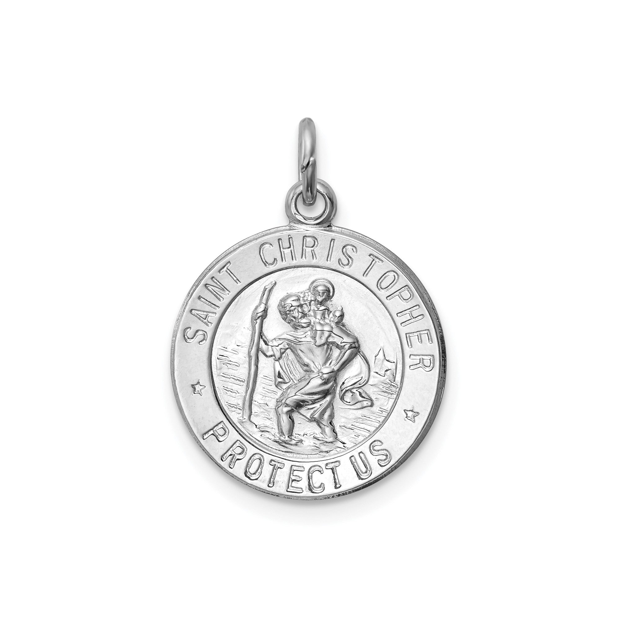 Sterling Silver Rhodium Plated Saint Christopher Medal Pendant, 21x15mm