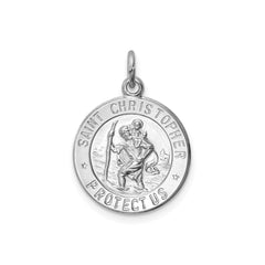 Sterling Silver Rhodium Plated Saint Christopher Medal Pendant, 21x15mm