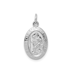 Sterling Silver Rhodium-plated Saint Christopher Pendant, 22x10mm