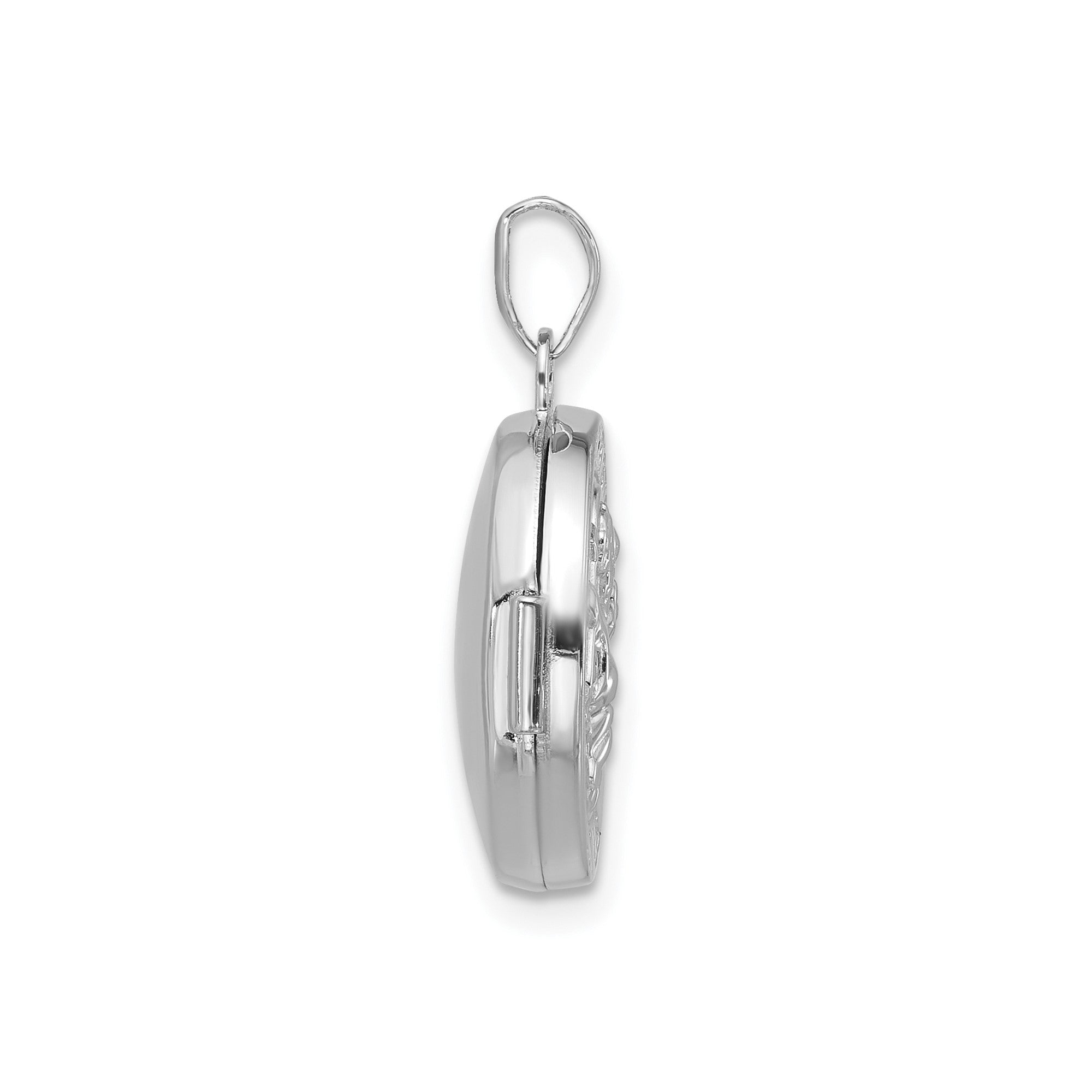 Sterling Silver Rhodium-plated Saint Christopher Protect Us 16mm Round Locket