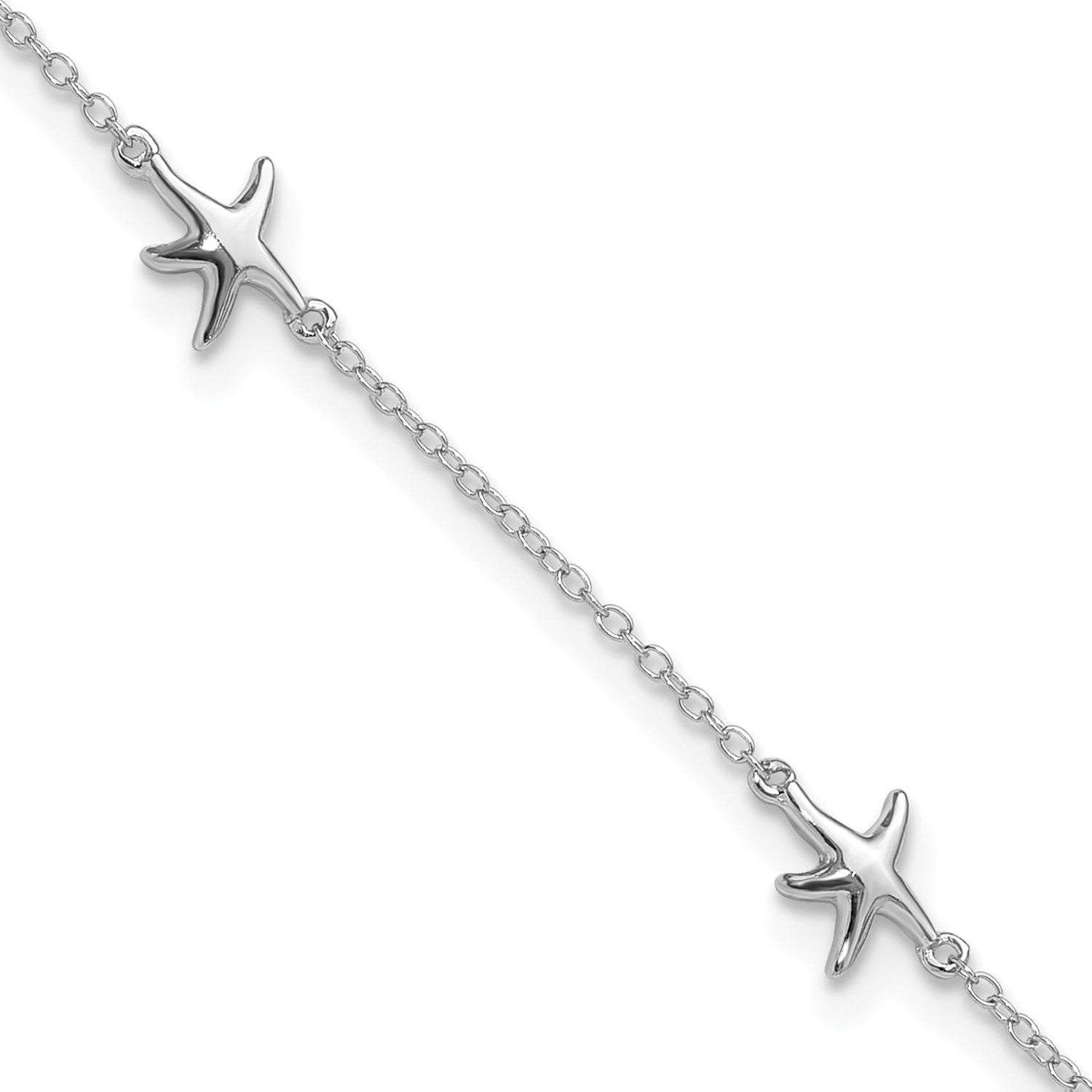 Sterling Silver Rhodium-Plated Starfish Anklet, 9 Inch with 2 Inch Extender, Total 11 Inch