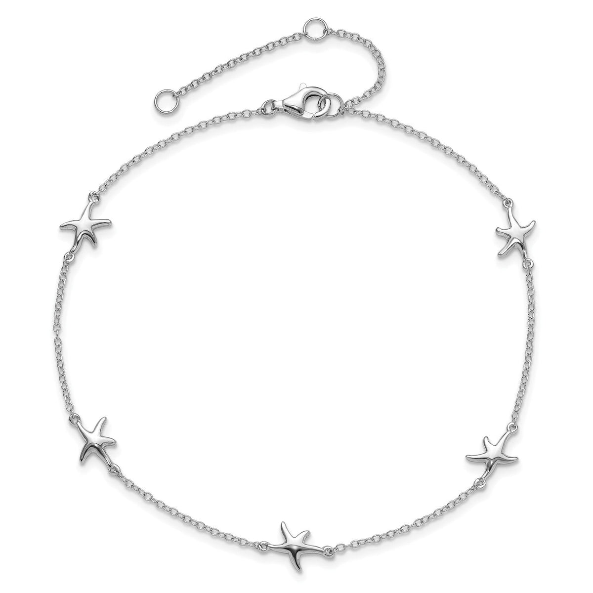 Sterling Silver Rhodium-Plated Starfish Anklet, 9 Inch with 2 Inch Extender, Total 11 Inch