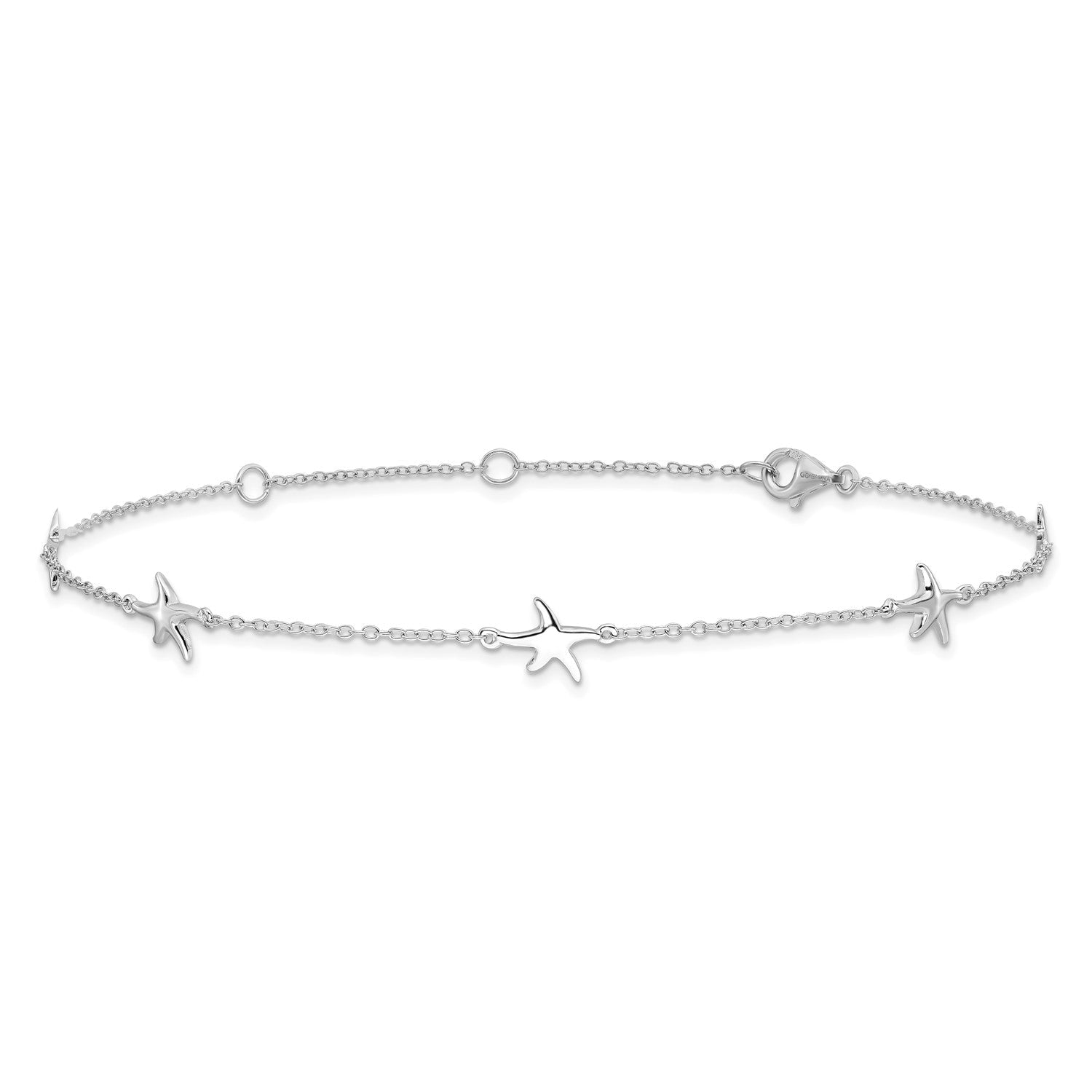 Sterling Silver Rhodium-Plated Starfish Anklet, 9 Inch with 2 Inch Extender, Total 11 Inch