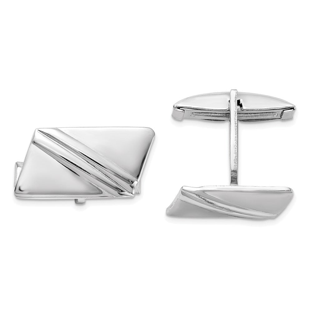 Sterling Silver Rhodium - plated Stripe Design Cuff Links - JewelryAffairs