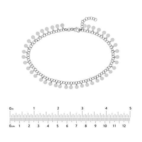 Sterling Silver Round Link Hanging Circle Charms Anklet, 10"