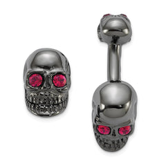 Sterling Silver Ruthenium Plated Crystal Movable Skull Cuff Link - JewelryAffairs