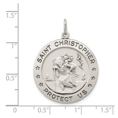 Sterling Silver Saint Christopher Medal Pendant, Antiqued Religious Medallion, 26mm