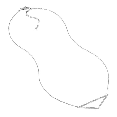 Sterling Silver Triangle Shaped Pendant CZ Necklace, 18"