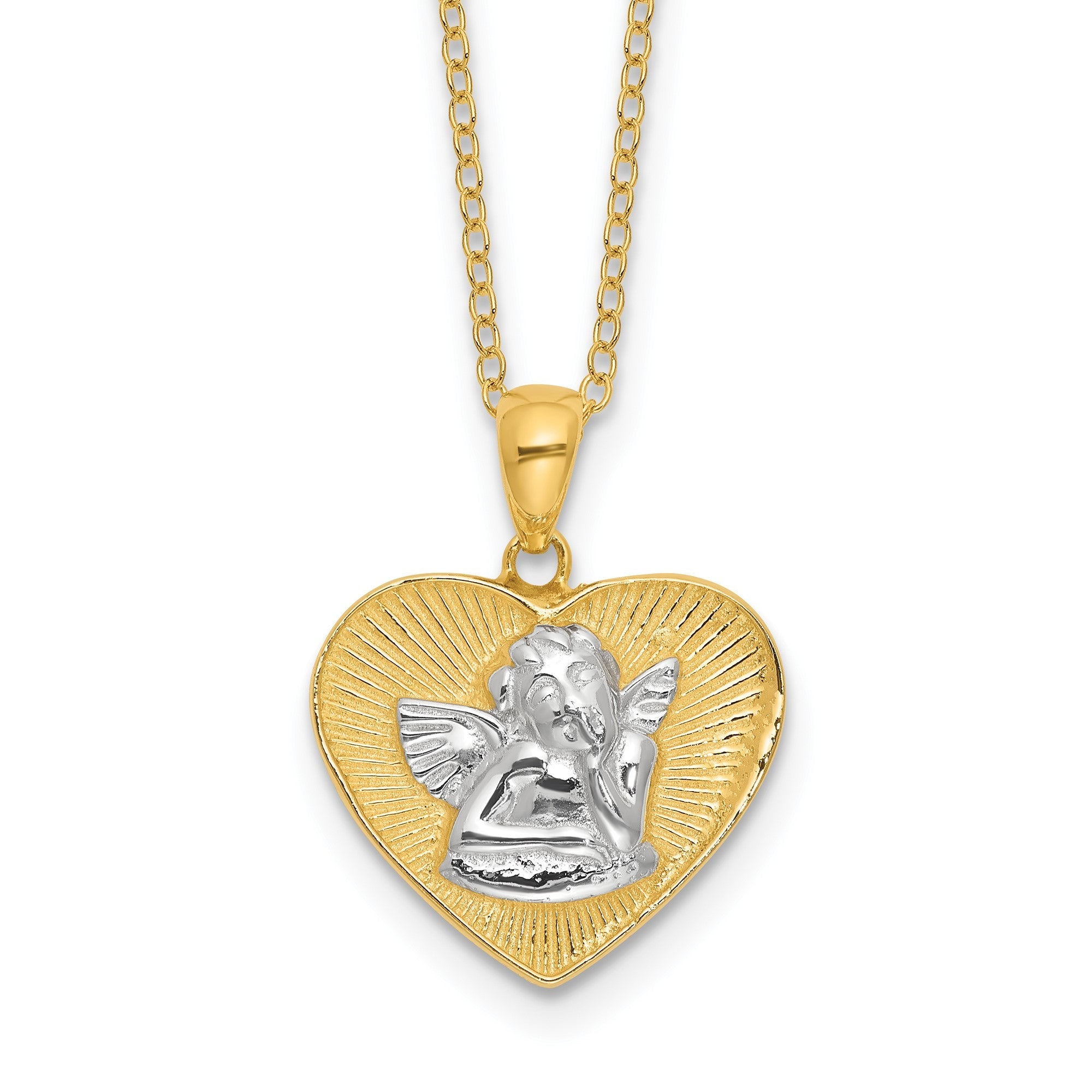 Sterling Silver With Gold Tone Angel and Heart 18in Pendant Necklace - JewelryAffairs