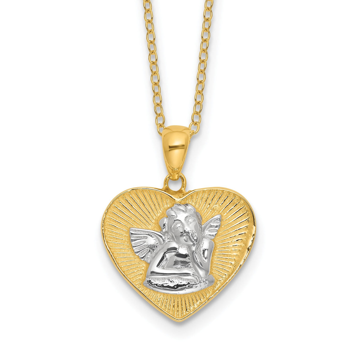 Sterling Silver With Gold Tone Angel and Heart 18in Pendant Necklace - JewelryAffairs