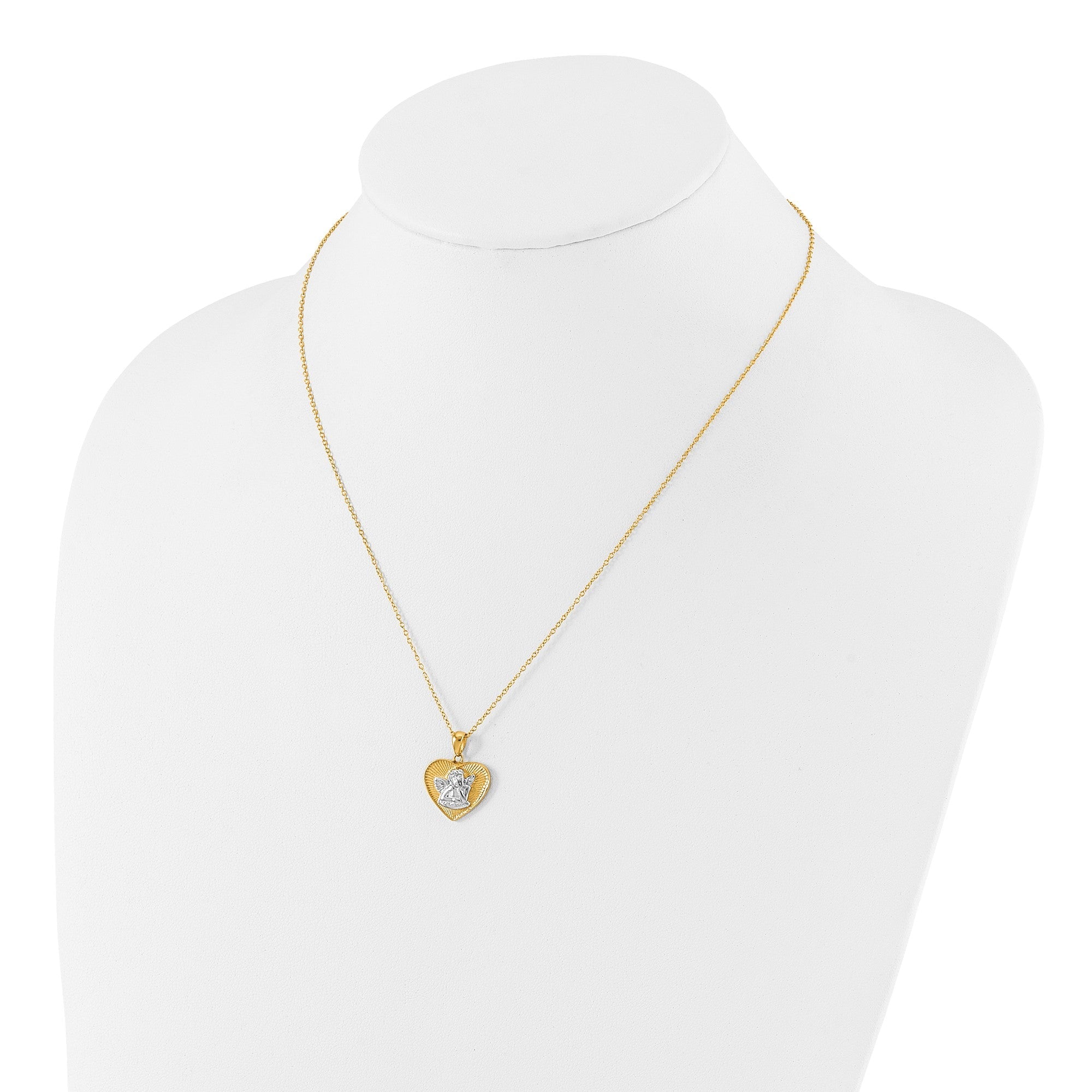 Sterling Silver With Gold Tone Angel and Heart 18in Pendant Necklace - JewelryAffairs