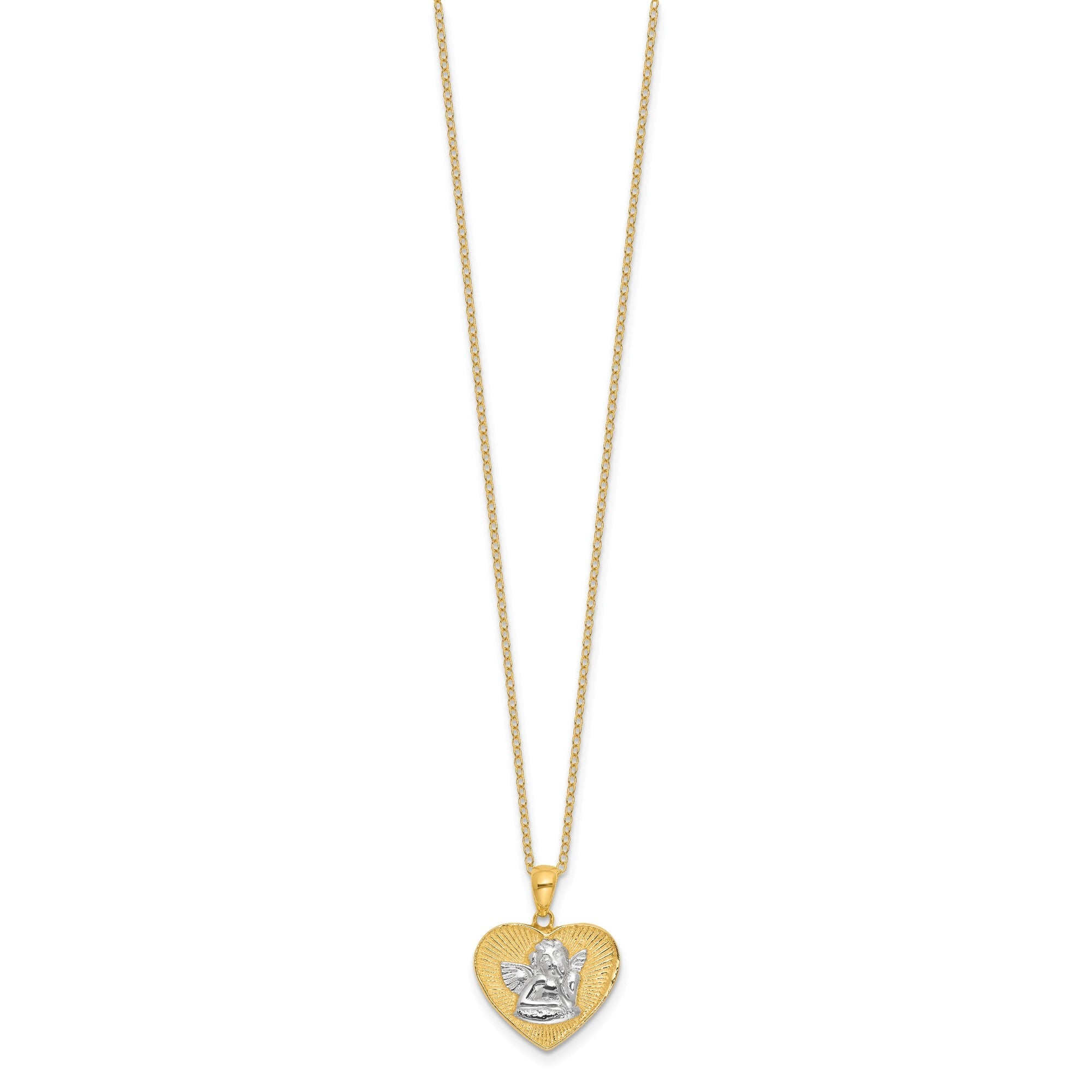 Sterling Silver With Gold Tone Angel and Heart 18in Pendant Necklace - JewelryAffairs