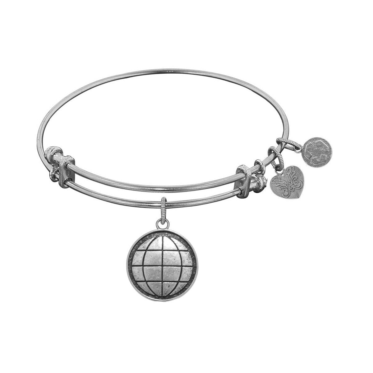 White Finish Brass Earth Adjustable Bangle Bracelet, 7.25